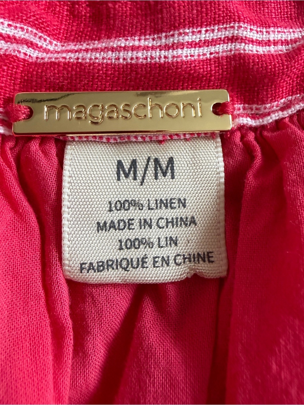 Magaschoni Red and White Striped V-Neck Puff Sleeve Mini Dress M - Picture 4 of 7